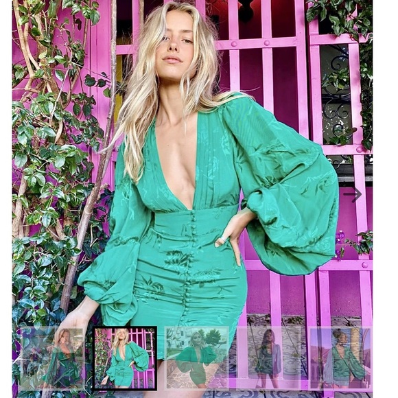 Haya+Lila ISABELLE GREEN VOLUMINOUS SLEEVE DRESS - Picture 6 of 9